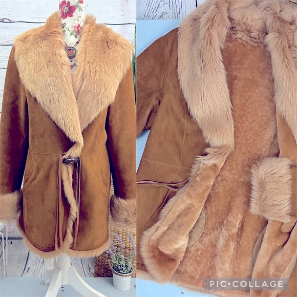 Blue Duck Shearling Jacket w/Fox Collar and Cuffs Size L (REVERSIBLE!!) - Picture 1 of 12
